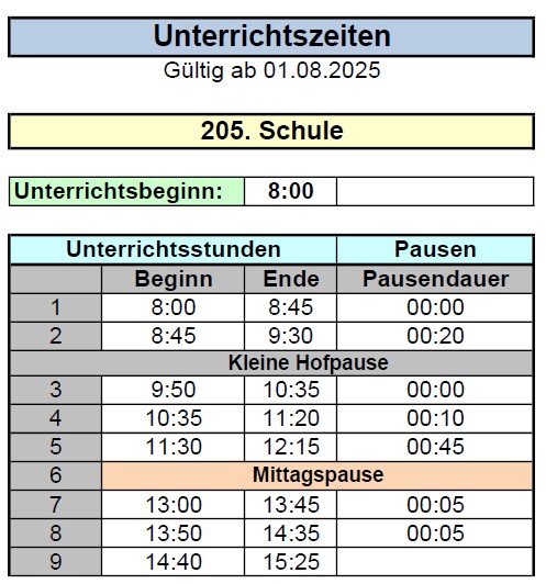 Unterichtszeiten 2025 26